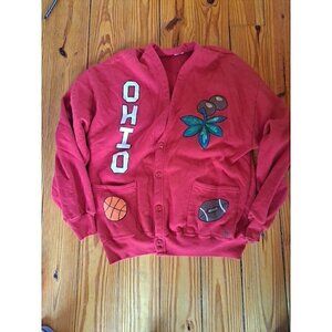 Ohio State Buckeyes Red Hand Painted Vintage Button Up Women’s Sweater L